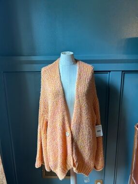 Free People Peach and pink Marled Button-Front Cardigan 
•New with tags
